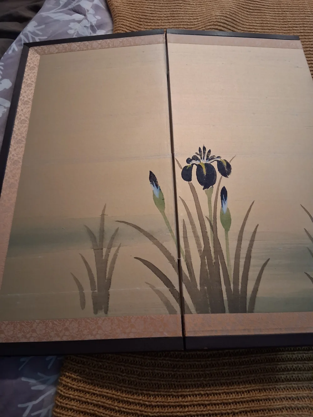 Japanese Four Panel Iris Byobu